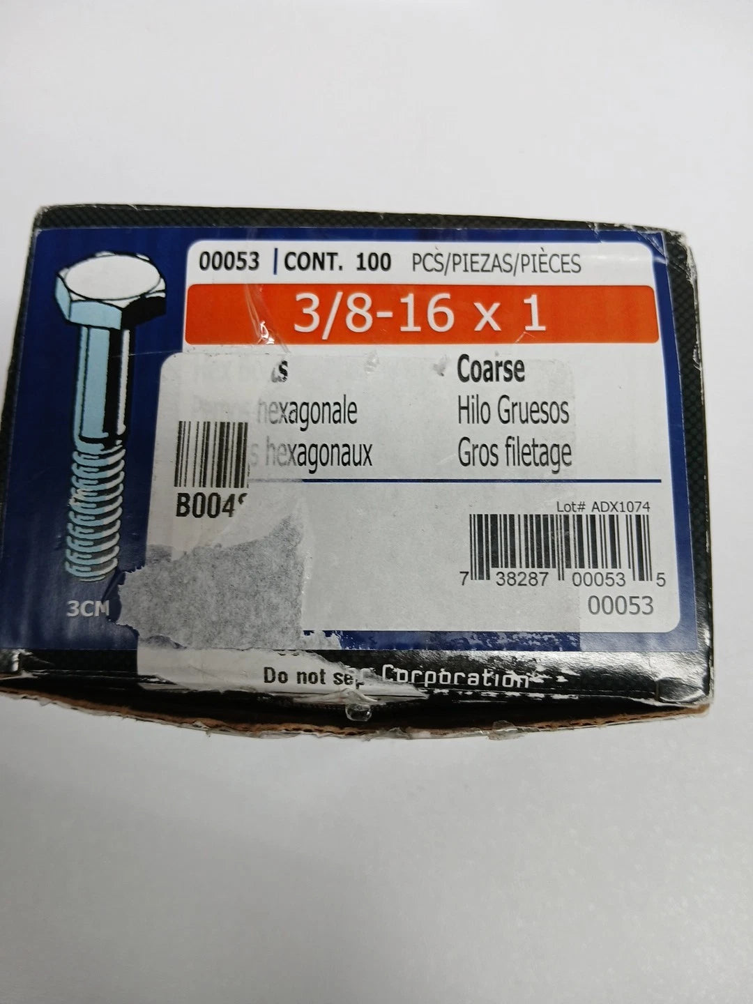 3/8"-16 x 1" Zinc Plated Grade 2 / A307 Steel Coarse Thread Hex Bolts