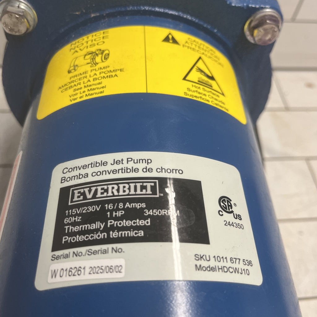 Everbilt HDCWJ10, 1 HP 115/230 Volt Professional Convertible Jet Pump PARTS ONLY