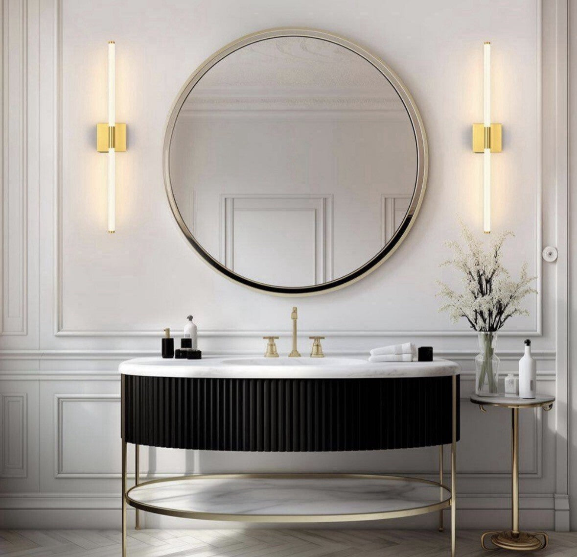 24 in. Brushed Gold Battery Operated Wall Sconce (Set of 2)360° Rotatable(Read⬇️