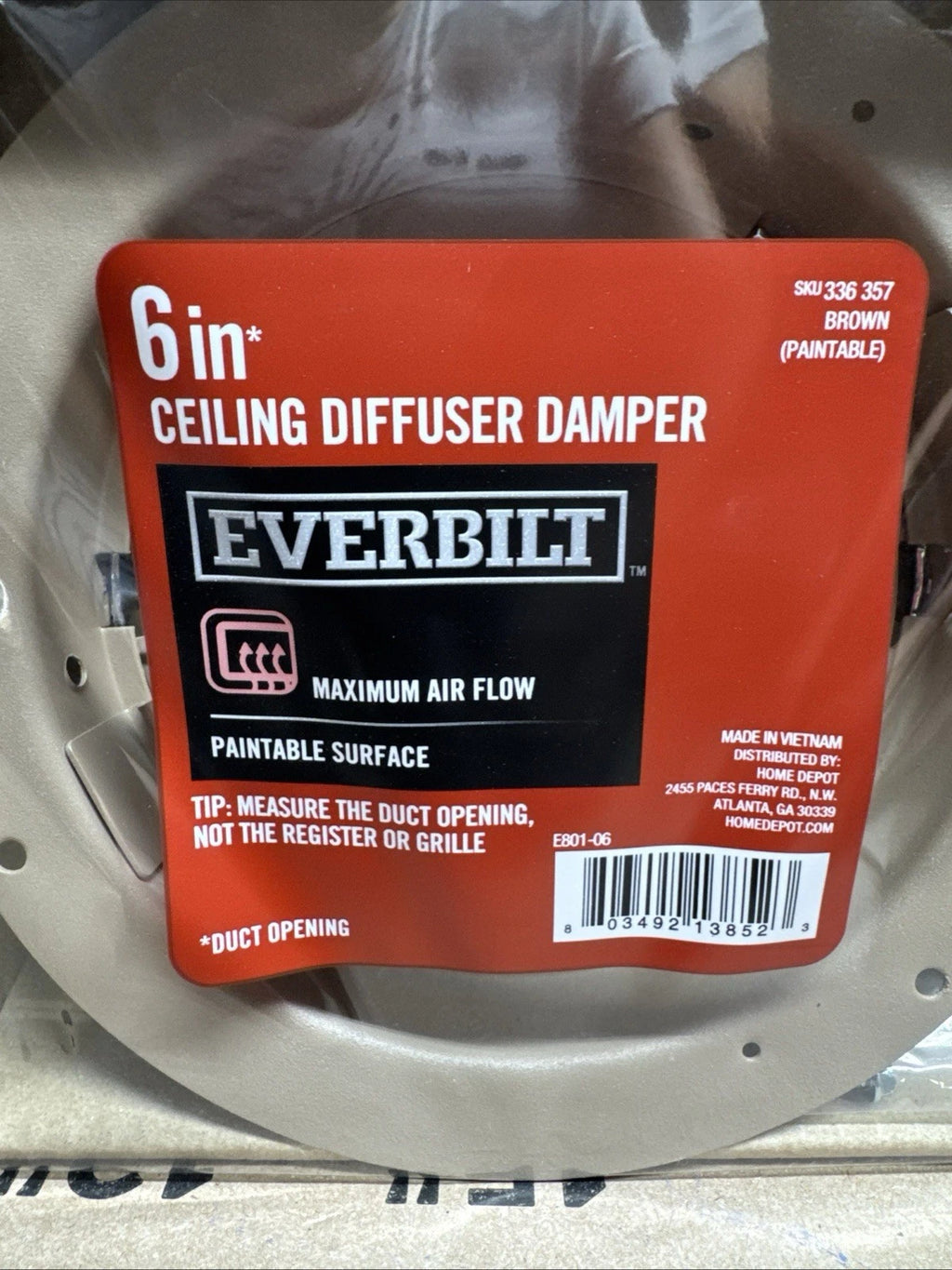 6PK Everbilt 6-Inch Steel Round Diffuser Damper Brown Adjustable Airflow Control