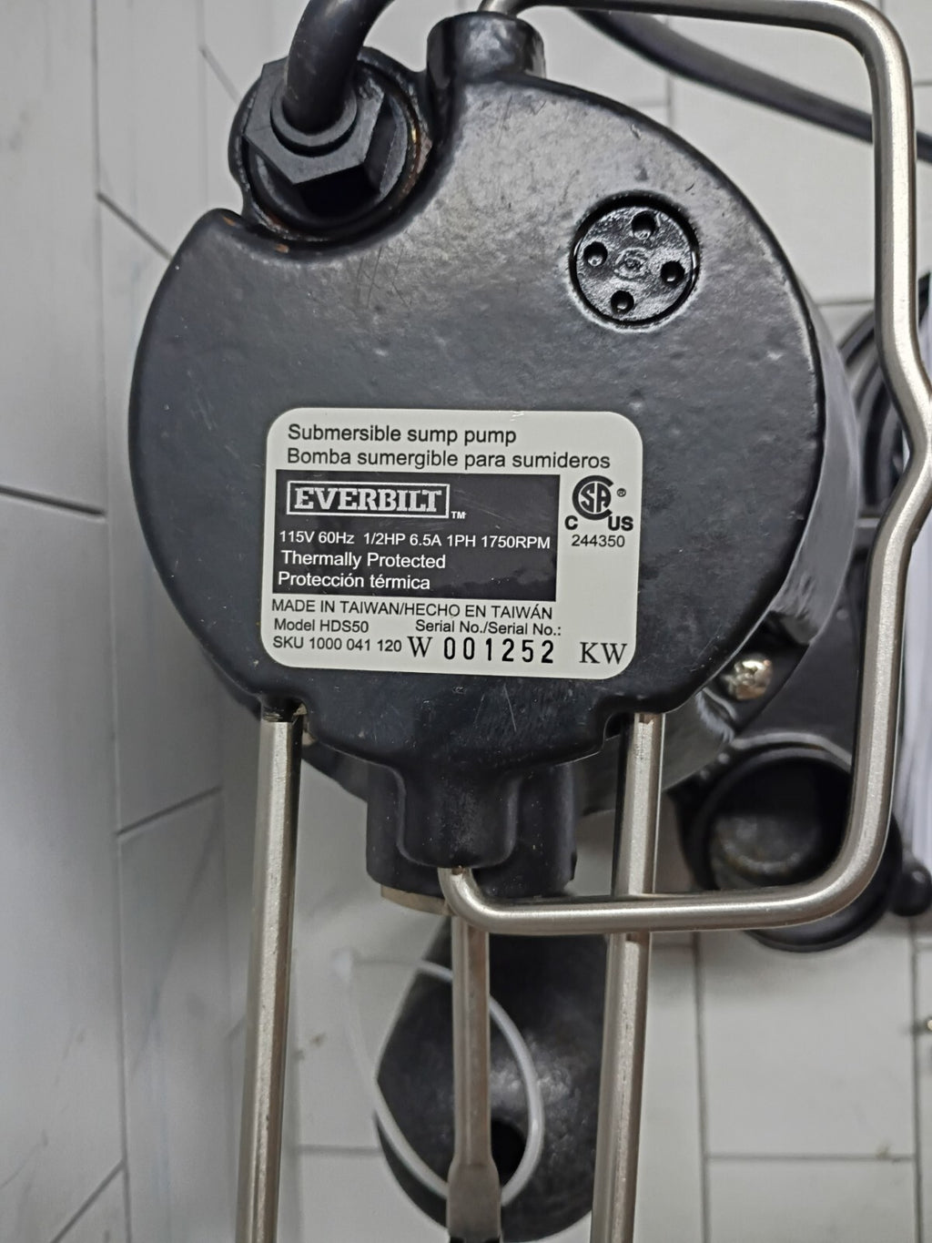 Everbilt  HDS50 1/2 HP Cast Iron Sump Pump Used, Read Description