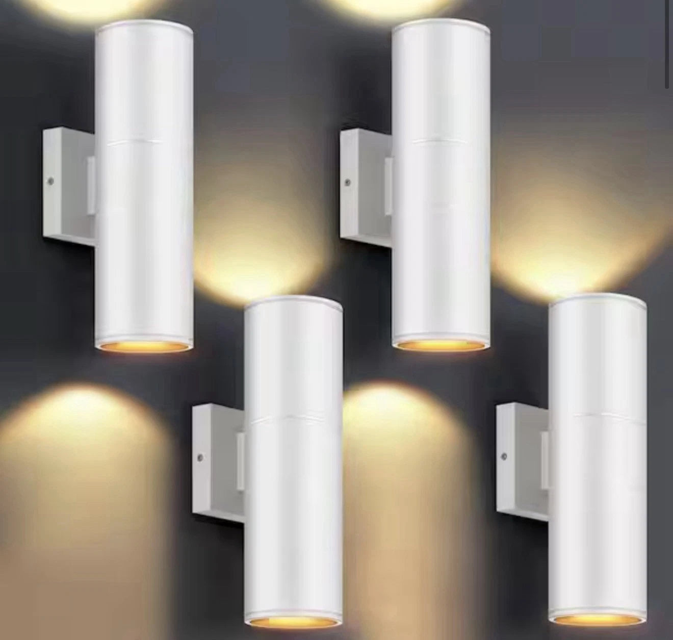 4-pack 12 in. 2-Light White Cylinder Outdoor Wall Lantern Sconce W/ LED light