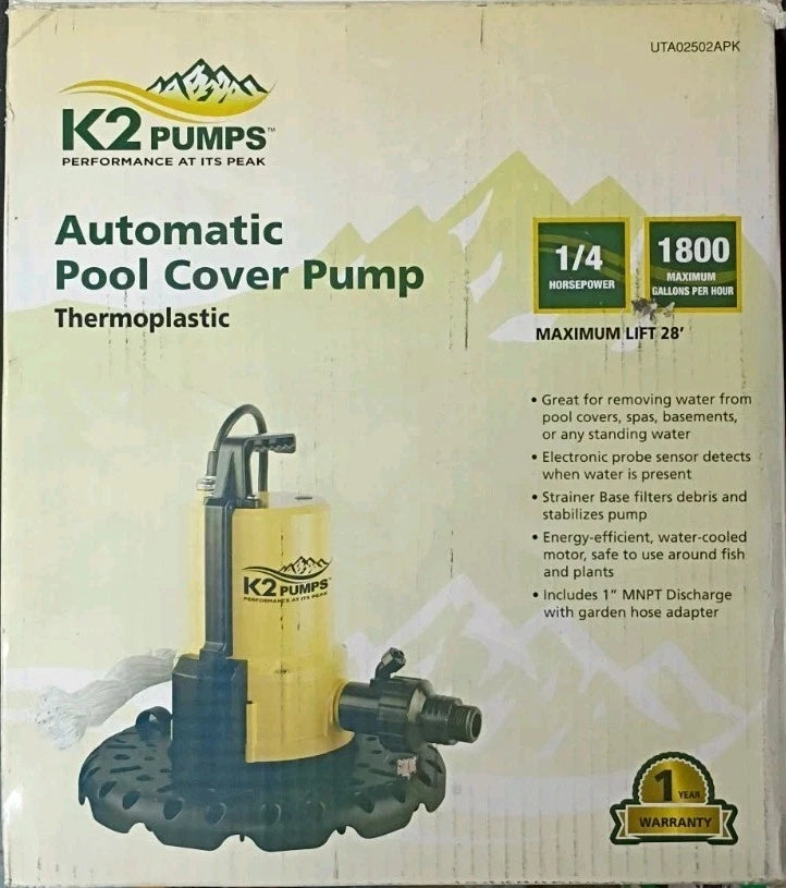 K2 1/4 HP Automatic Submersible Pool Cover Pump Open Box