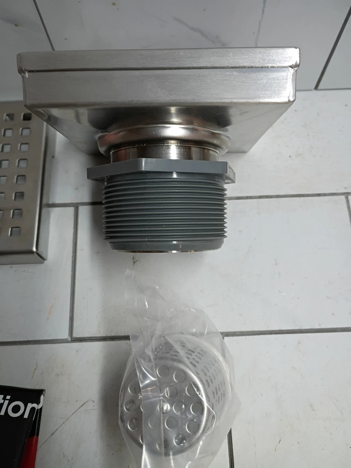 RELN FD0402SQSS 4" x 4" Stainless Steel Square Shower Drain, Square Pattern OB