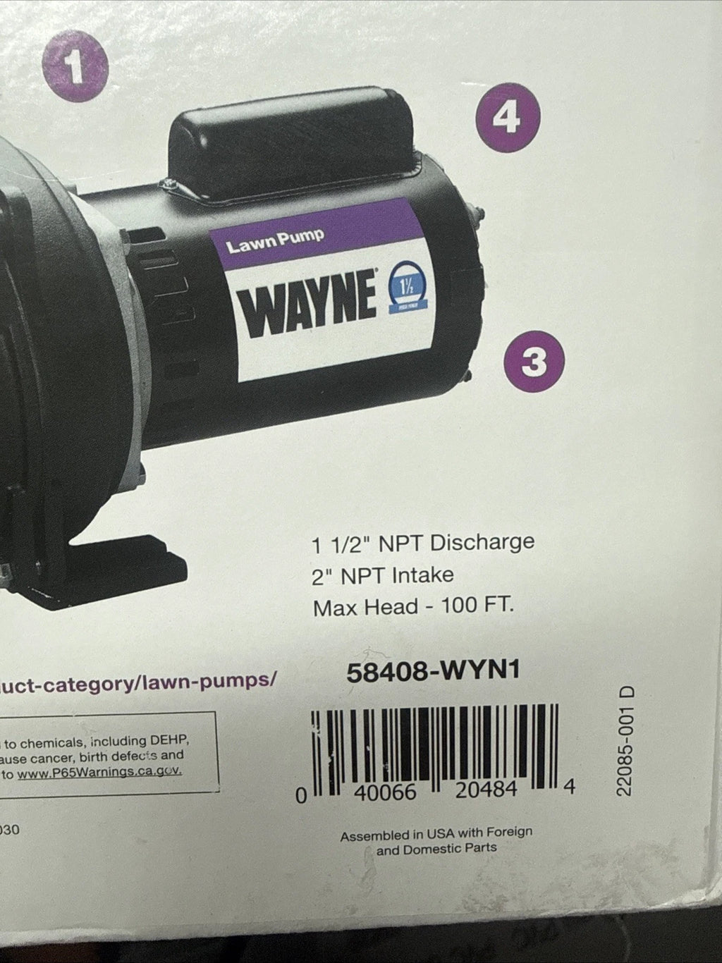 Wayne WLS150 1-1/2 HP Cast Iron Quick-Prime Lawn-irrigation Sprinkler Pump. NOB