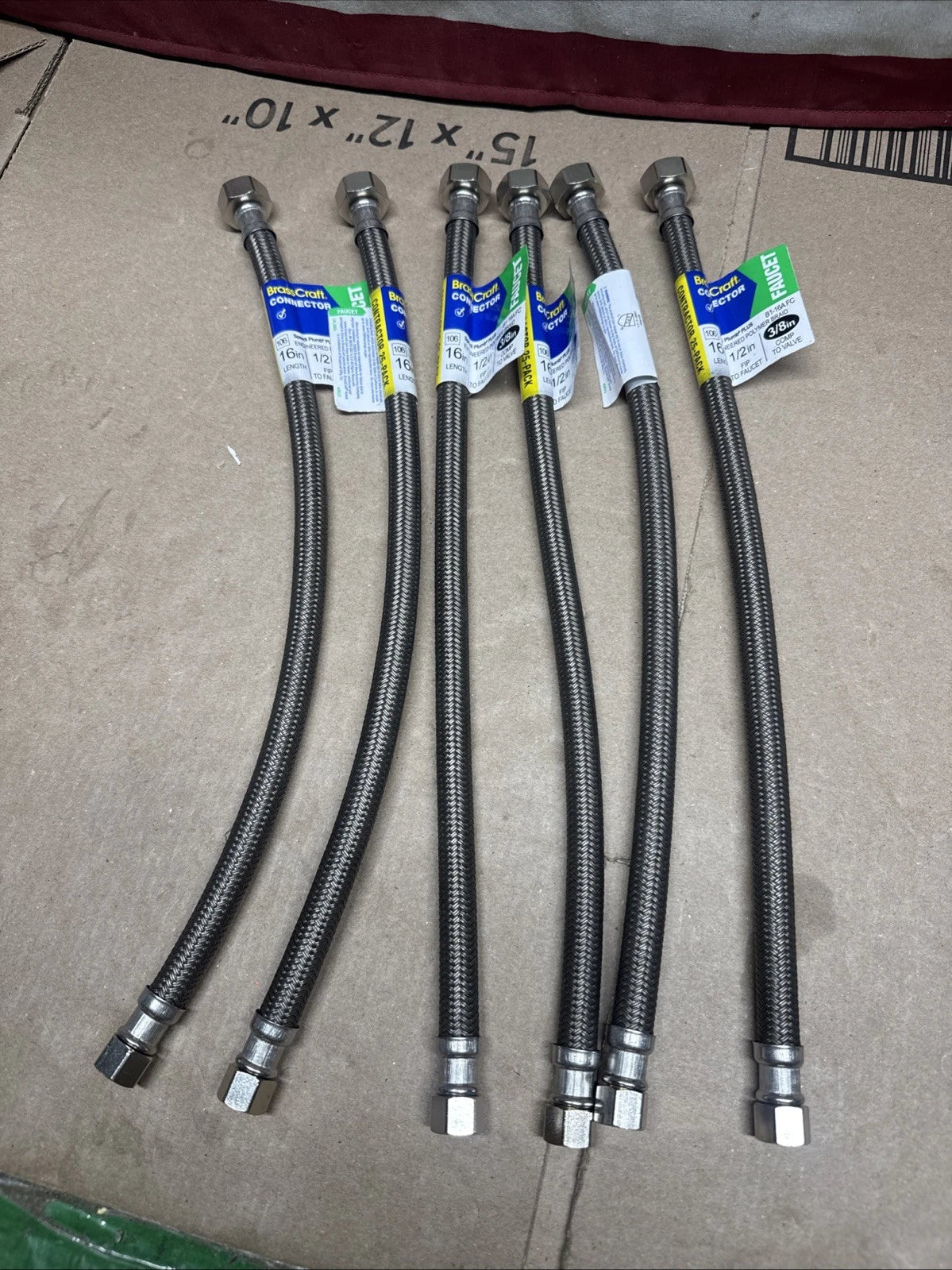 LOT- 6 PC. -1/2 in. IPS x 3/8 in x 16 in. Faucet Hose Connector brass craft.