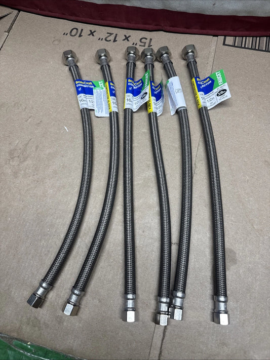 LOT- 6 PC. -1/2 in. IPS x 3/8 in x 16 in. Faucet Hose Connector brass craft.