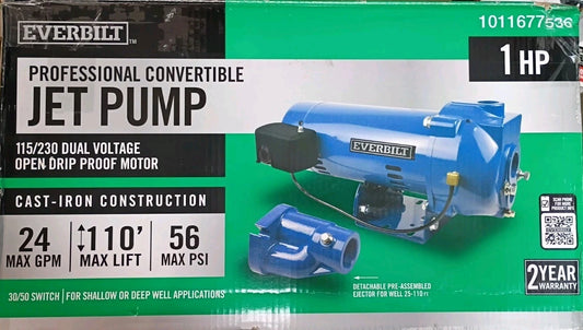 Everbilt 1 HP Professional Convertible Jet Pump. Read Description Used