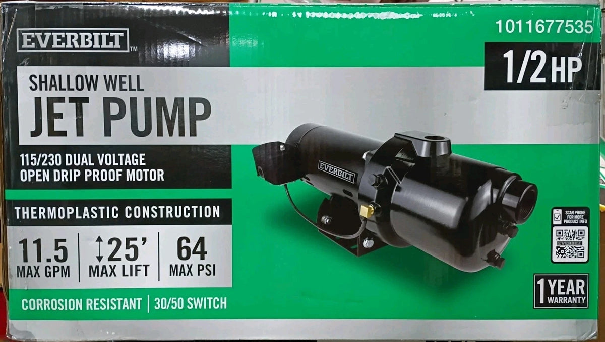 Everbilt HDSWH5P 1/2 HP Plastic Shallow Well Jet Pump FOR PARTS