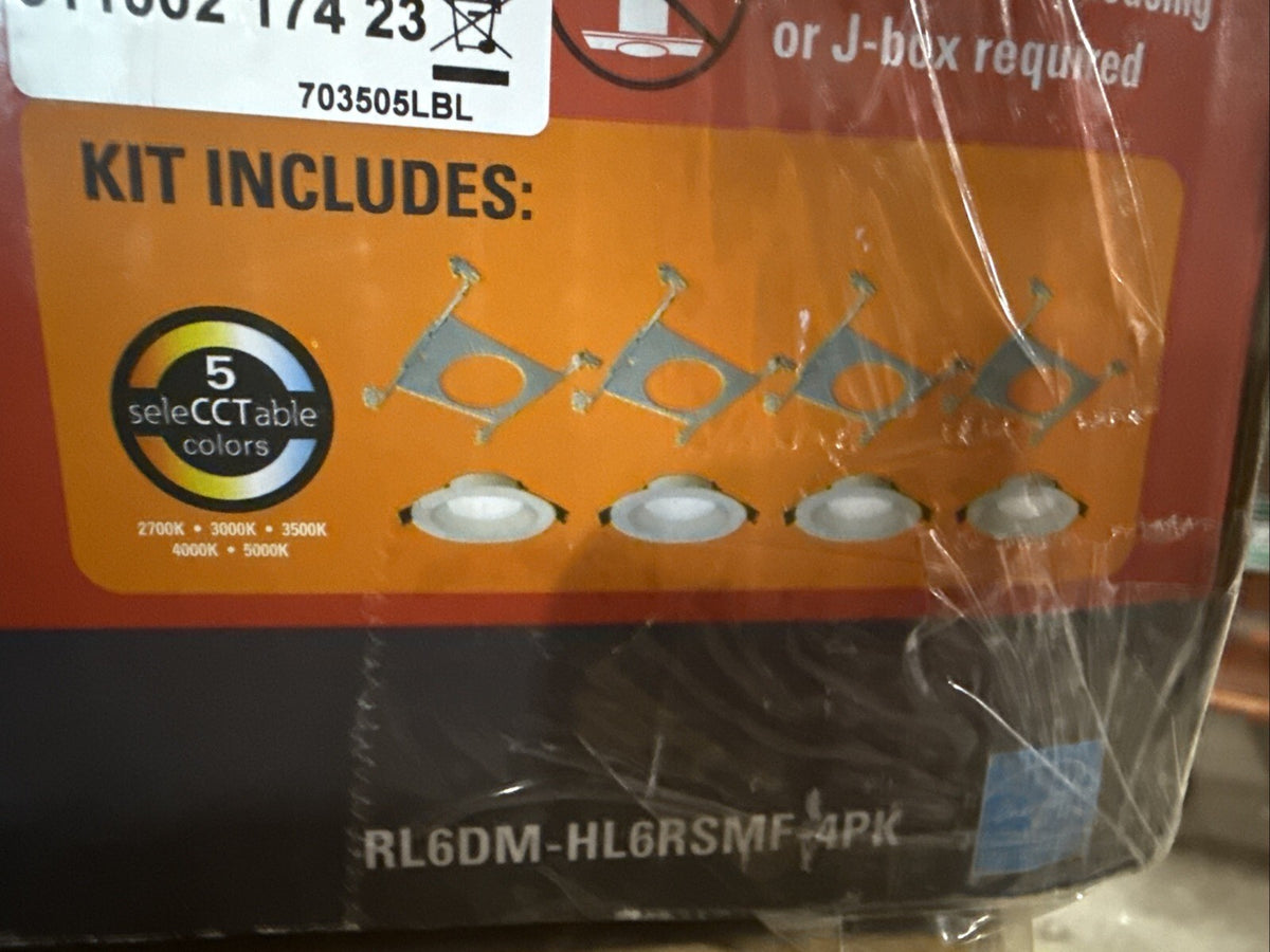 HALO RL 6 in. Color Select Canless Recessed LED Kit w/Mount Frame 4-Pack (OPEN)
