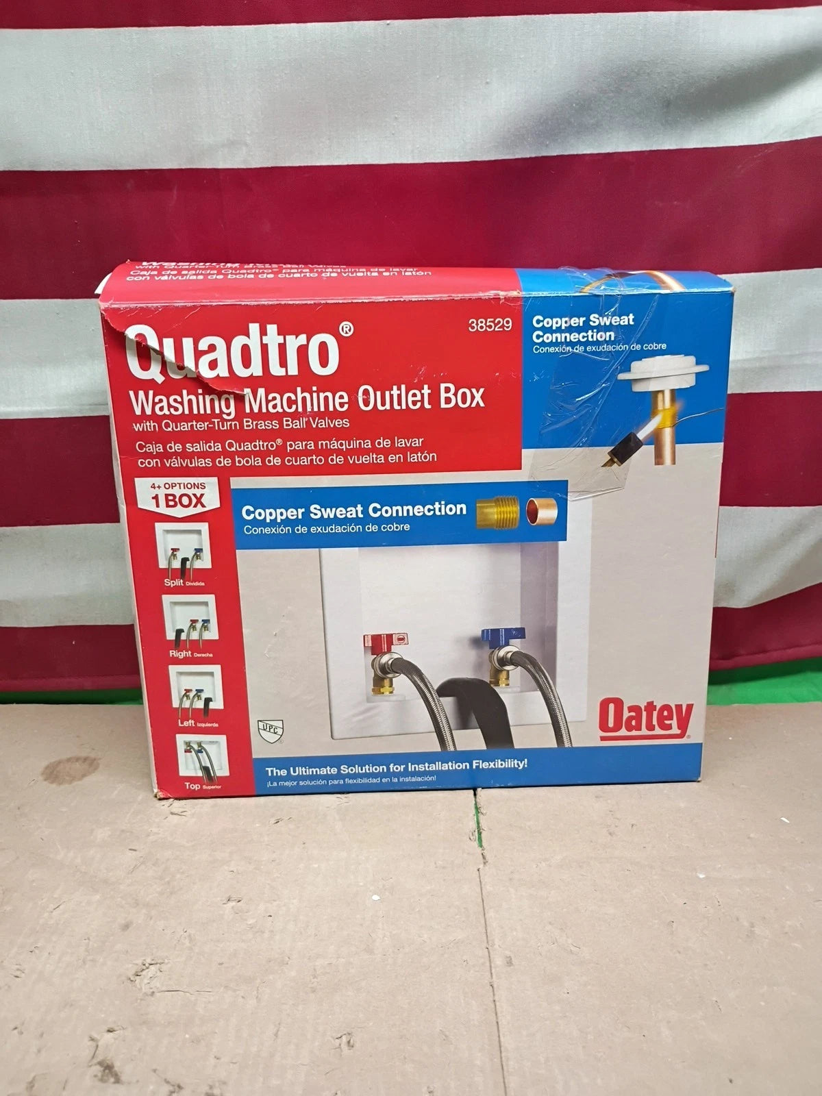 Oatey Quadtro Model 38529 Washing Machine Outlet Box 1/2" copper sweat or thread