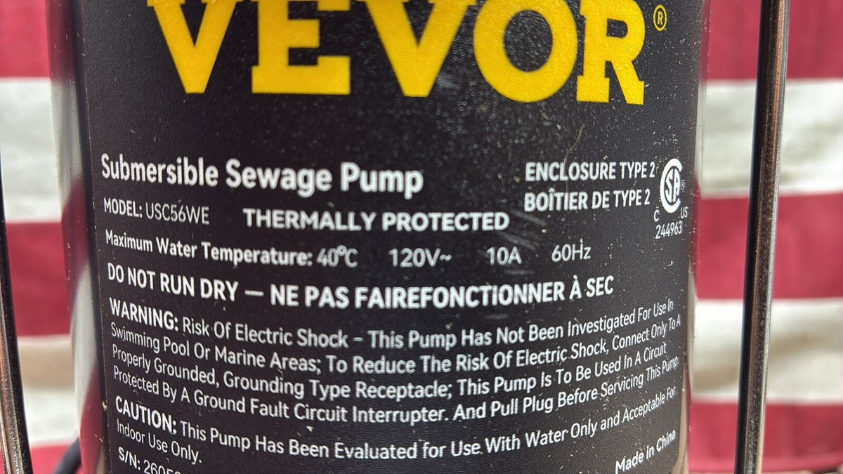 VEVOR USC56WE Submersible Sewage Pump, 3/4 HP, 5880 GPH, 1050W, OB