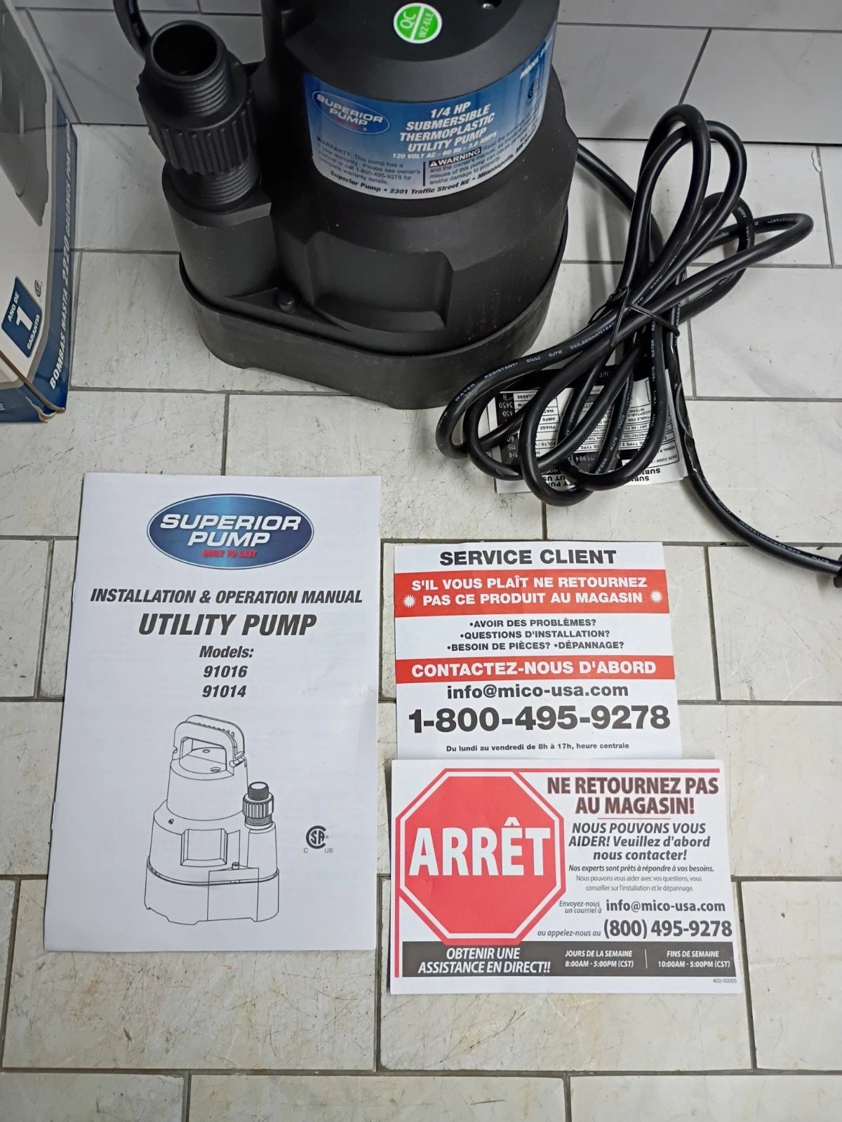 Superior Pump 91014 1/4 HP High Flow Thermoplastic Utility Pump, Black Open Box