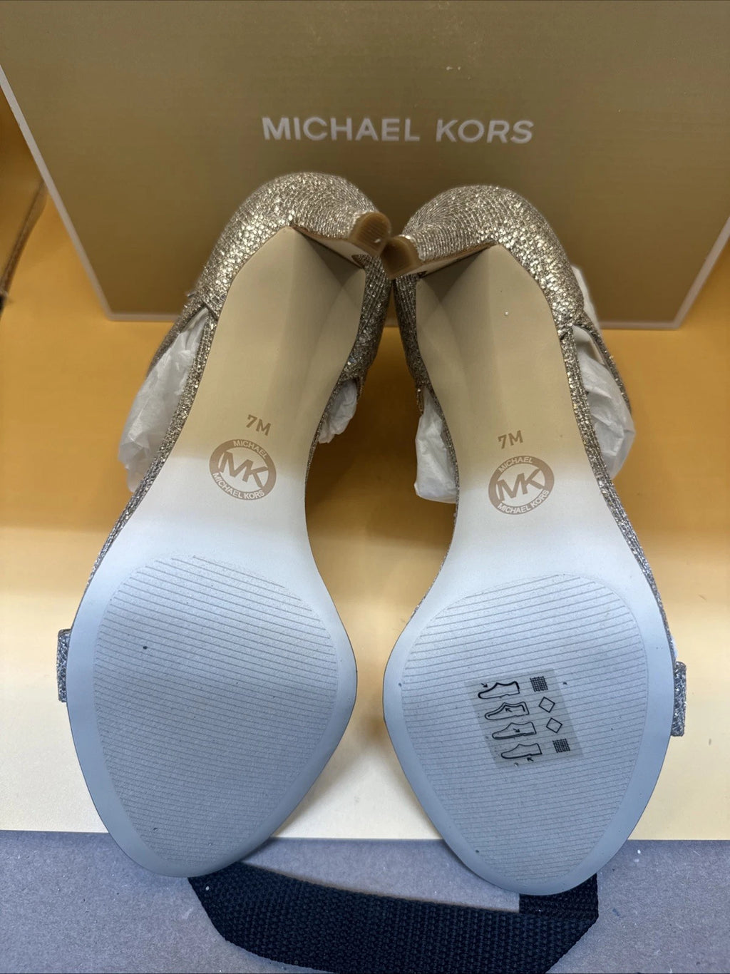Michael Kors Simone Mid Gold Glitter Strappy Slingback Sandal New w/Box Size 7M