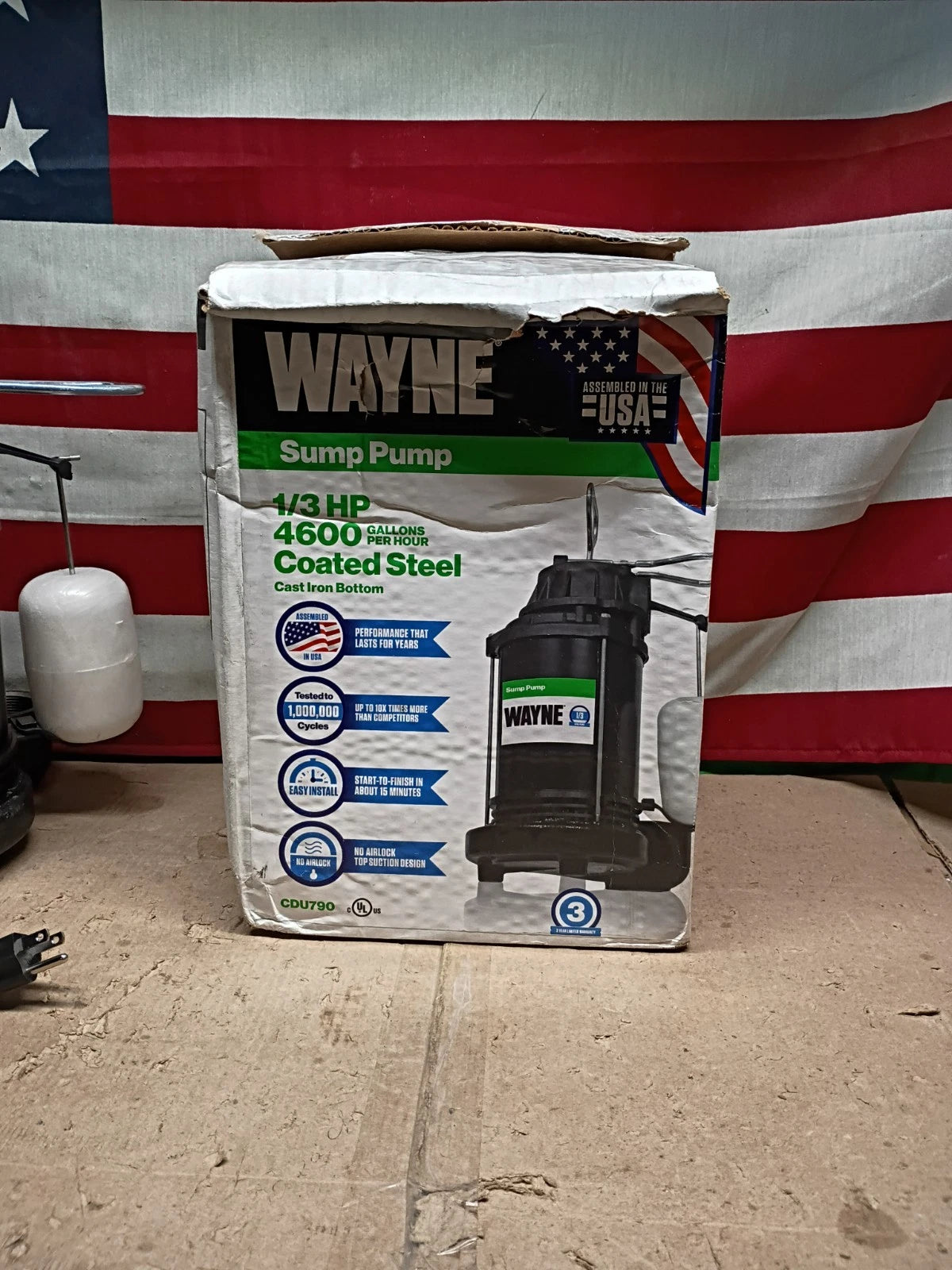 Wayne CDU790 1/3HP Submersible Sump Pump 4600 GPH Indoor Use Durable Design