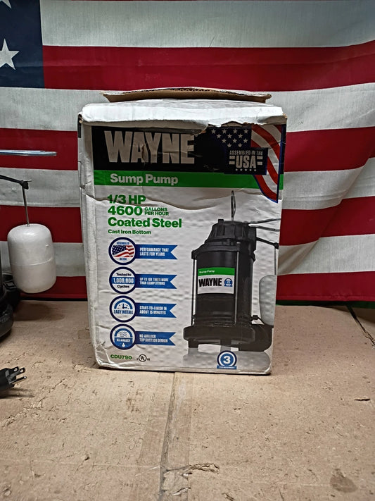 Wayne CDU790 1/3HP Submersible Sump Pump 4600 GPH Indoor Use Durable Design