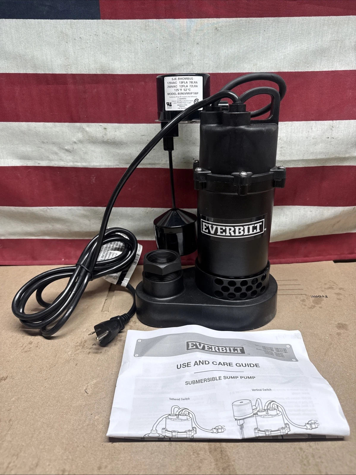 Everbilt 1/3 HP Corrosion Resistant Aluminum Sump Pump w/ Tether Switch NEW OB.