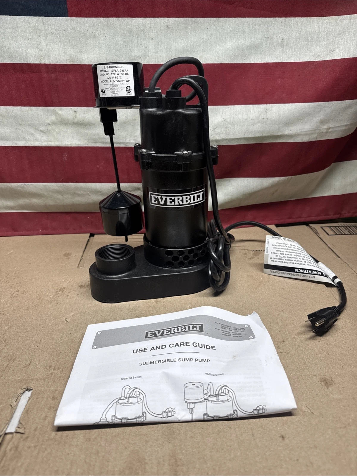 Everbilt HDSP25V 1/4 HP Aluminum Submersible Sump Pump Vertical Switch Open Box