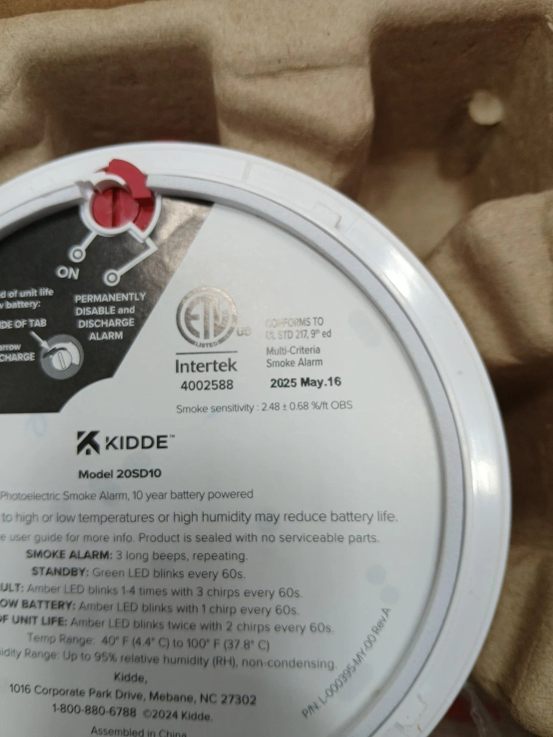 Kidde Smoke Detector 10 Year Battery Powered LED Warning Light Indicators 20sd10