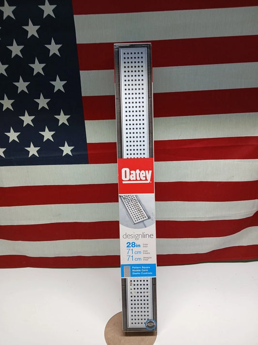 28" Shower Floor Linear Drain Square Grate Stainless Steel Oatey Designline
