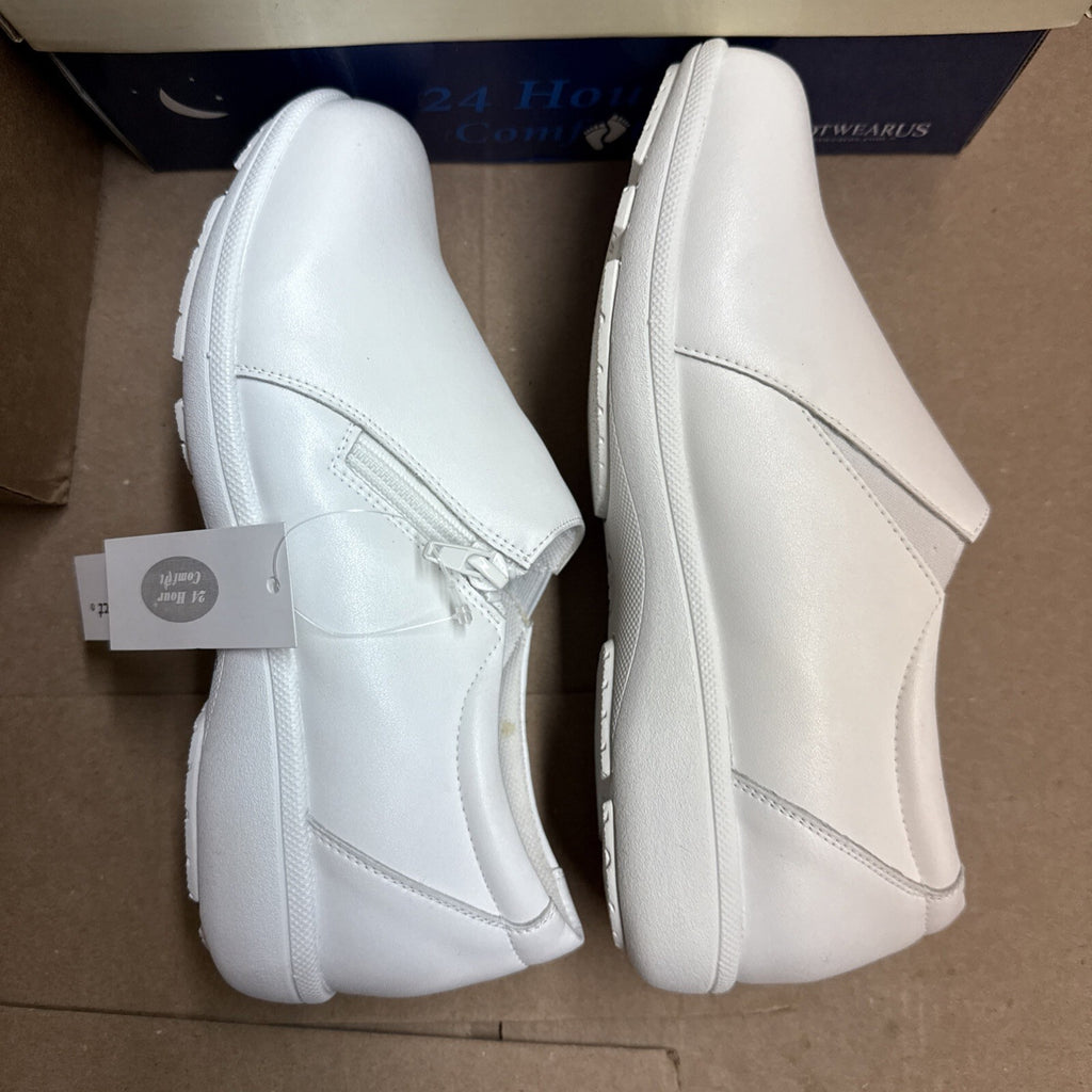 24 HOUR COMFORT Ester Women's 6.5 Wide Width Slip-On Leather Loafers Nurse