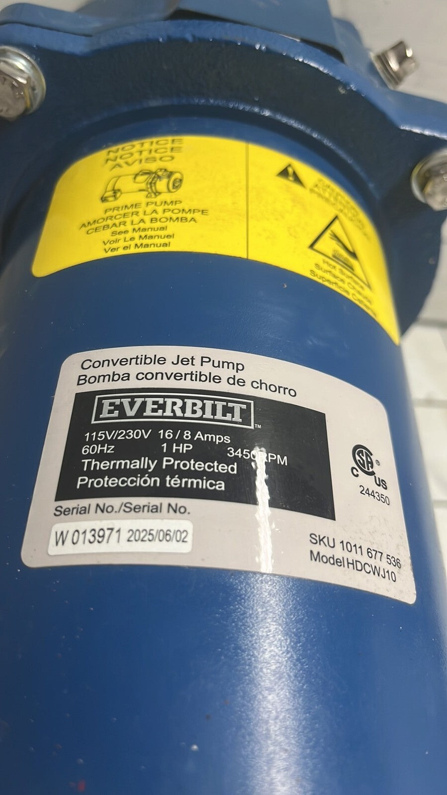 Everbilt HDCWJ10, 1 HP Professional Convertible Jet Pump PARTS ONLY