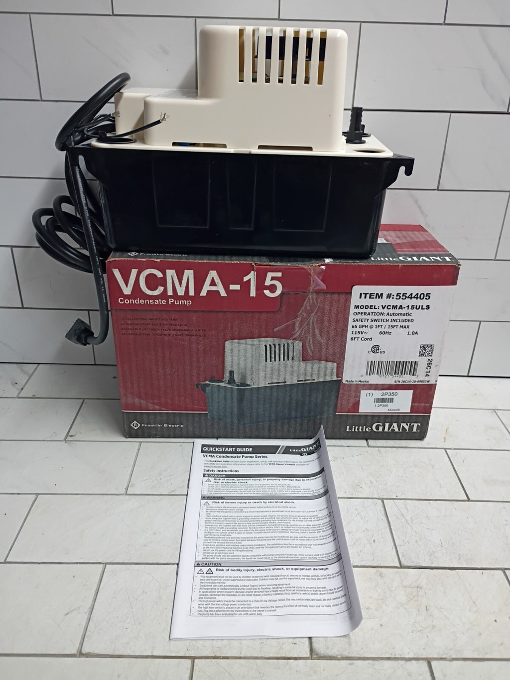 Brand New Little Giant VCMA-15ULS HP 115-Volt Condensate Pump w/Safety Switch OB
