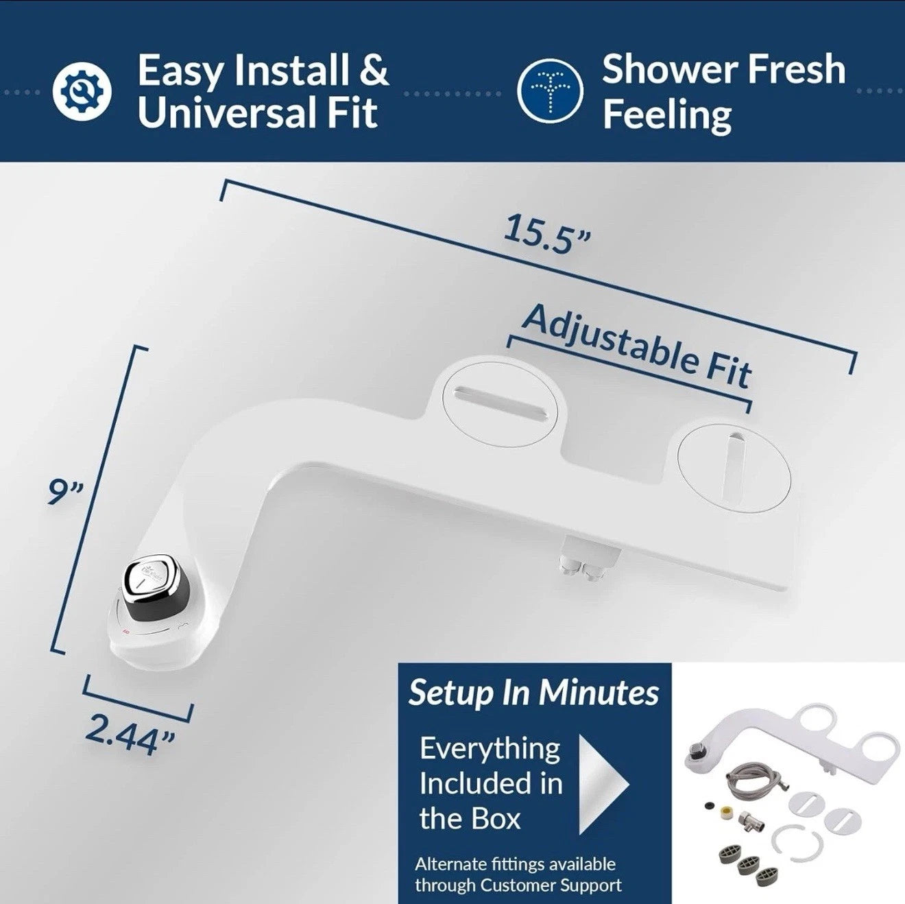 BioBidet SlimEdge Bidet Attachment for Toilet, Non Electric Self Cleaning White