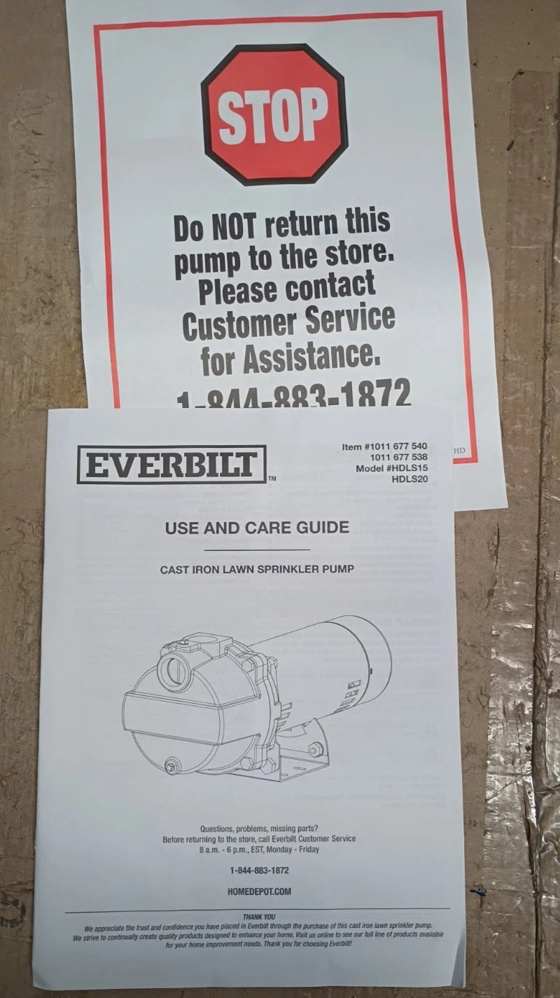 Everbilt Professional Irrigation Pump Cast Iron 2HP Dual Voltage HDLS20 OB READ