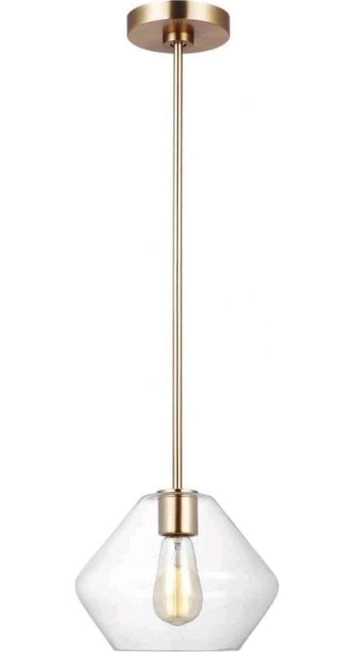 Generation Lighting Jett 1-Light Satin Brass Shaded Pendant Light Open Box