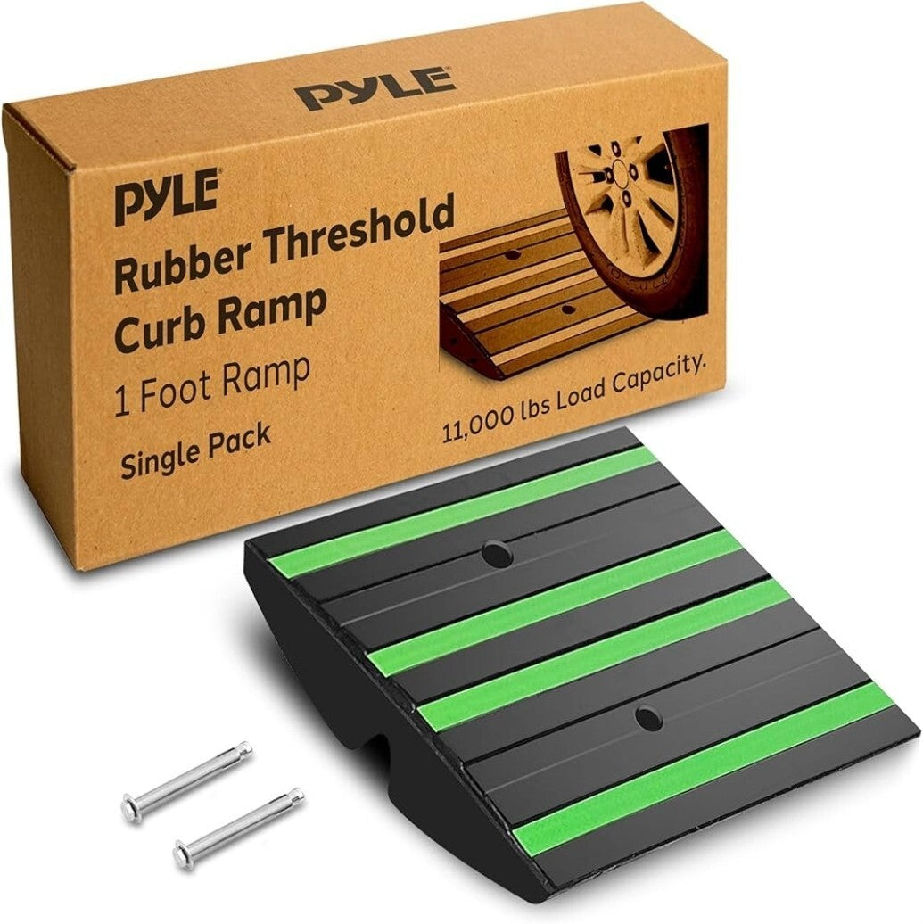 Pyle 1 Ft. Rubber Threshold Curb Ramp - Green Reflective Strips NEW OPEN BOX