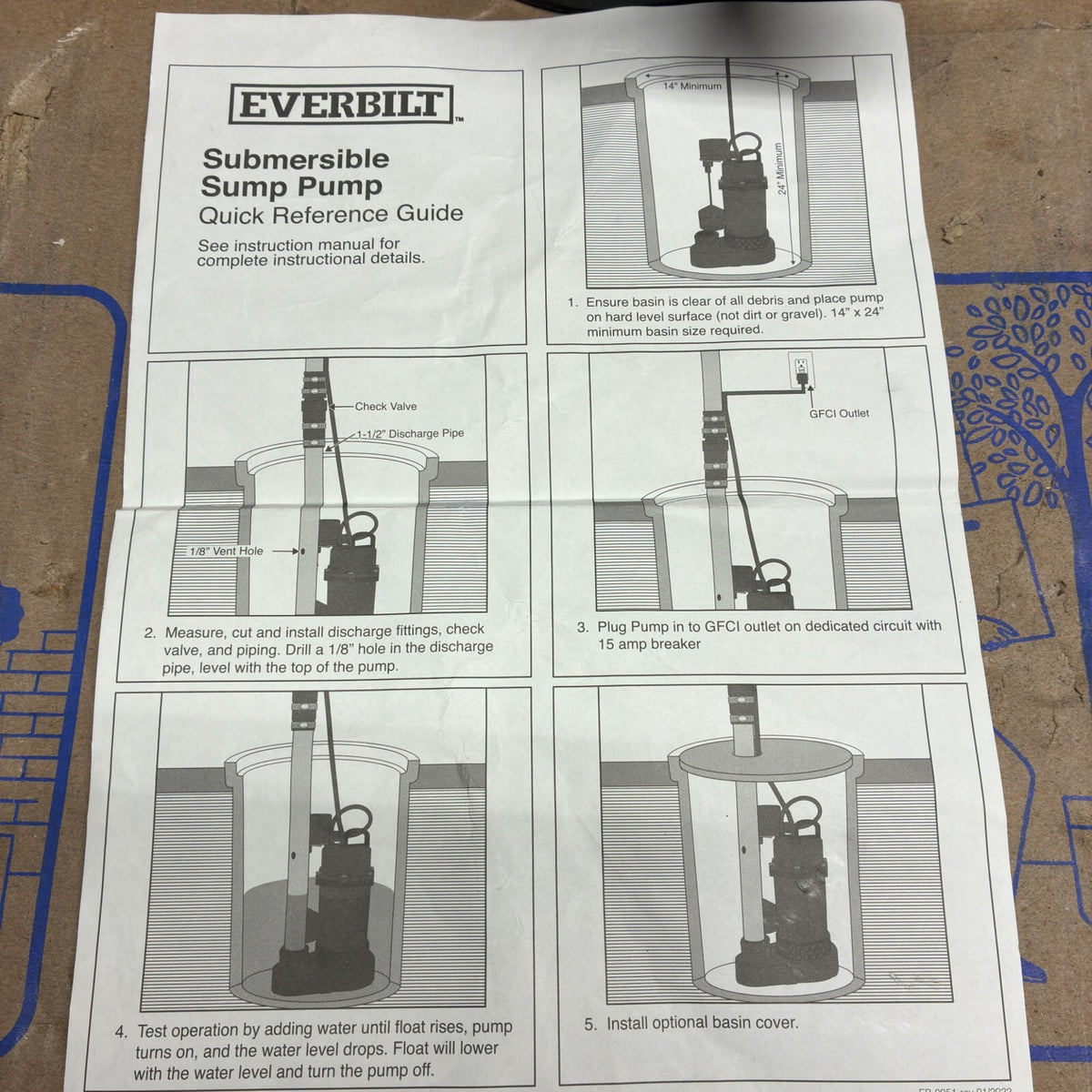 HDSP33V Everbilt 1/3 HP Aluminum Sump Pump Submersible  Vertical Switch Open Box