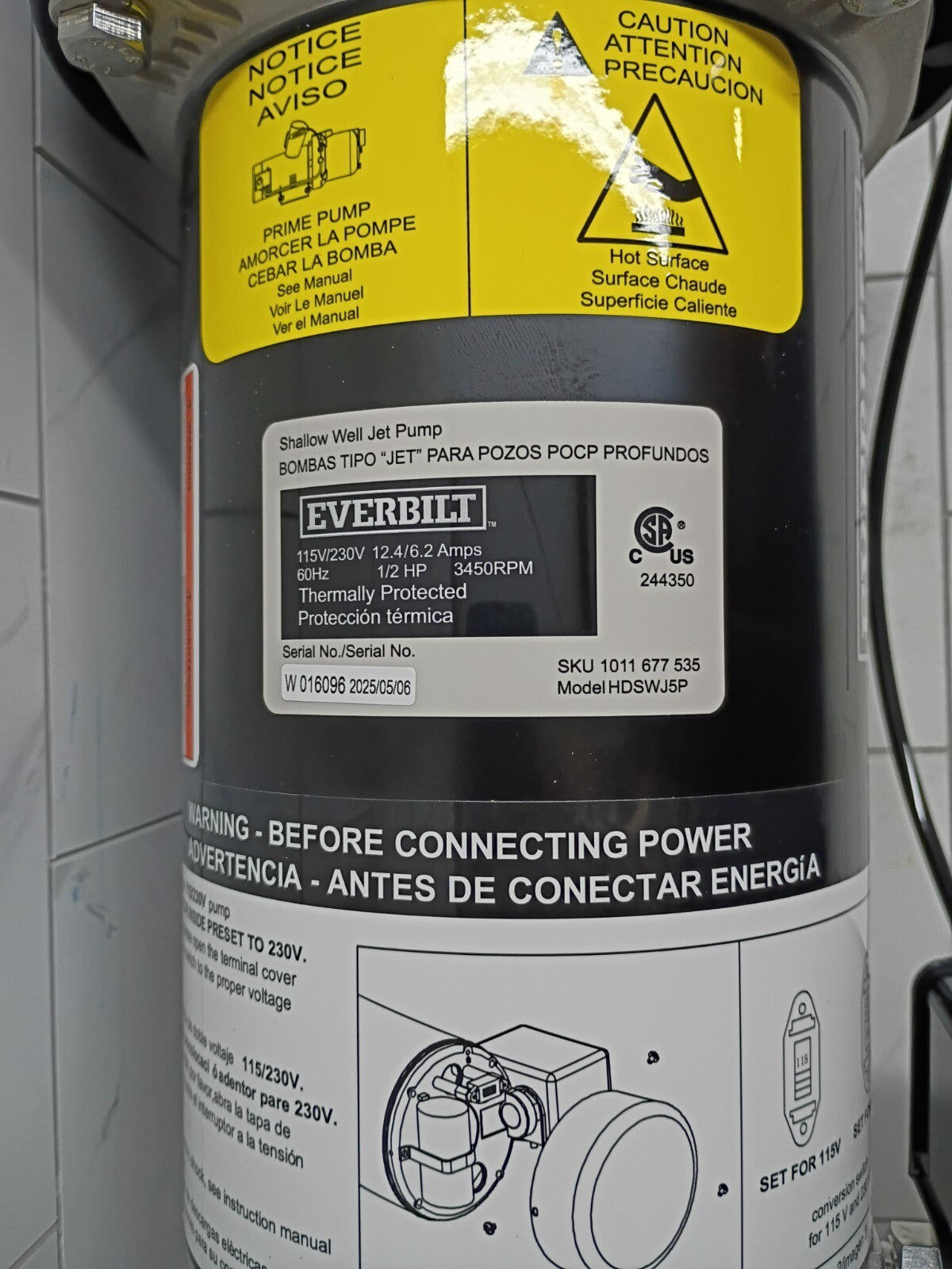 Everbilt HDSWJ5P 1/2 HP Plastic Shallow Well Jet Pump New Open Box