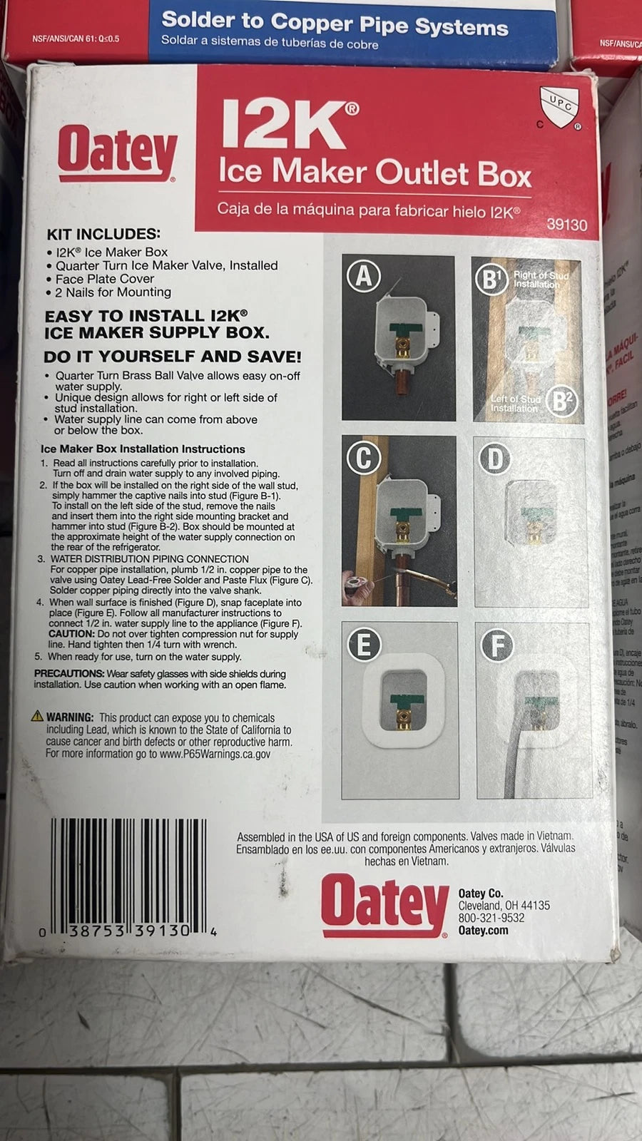Qty of 6 Oatey 39130 Polystyrene Ice Maker Outlet Box 5 W x 6 H in. Faceplate