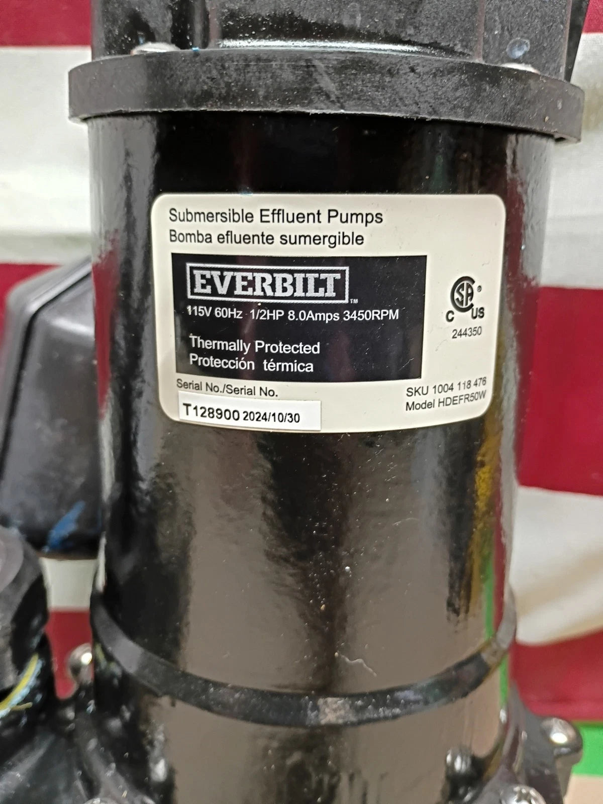 Everbilt HDEFR50W 1/2 HP Effluent Pump, USED READ DESCRIPTION