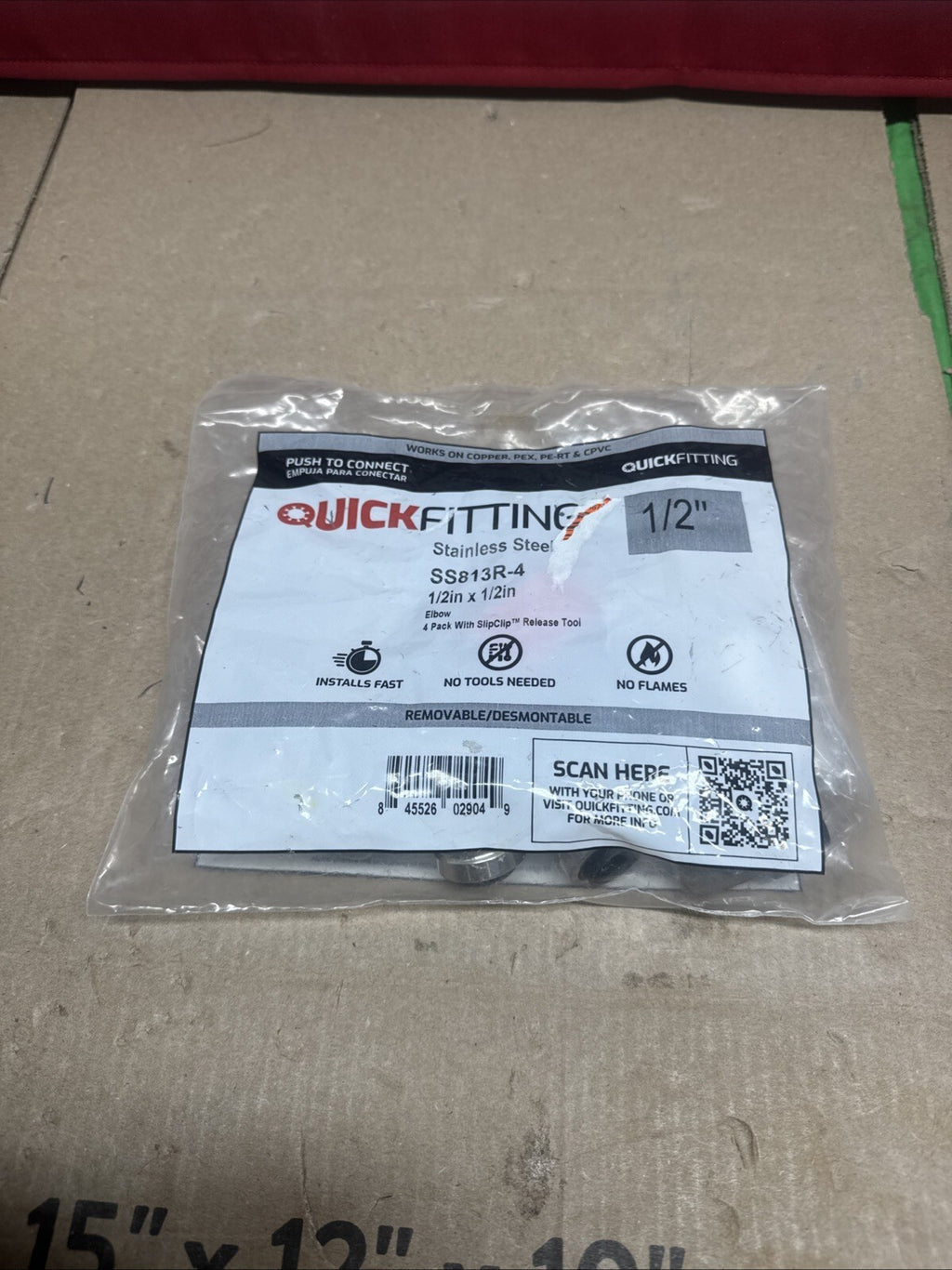 4PK QUICKFITTING 1/2 in. Stainless Steel 90-Degree Push-to-Connect Elbow Fitting