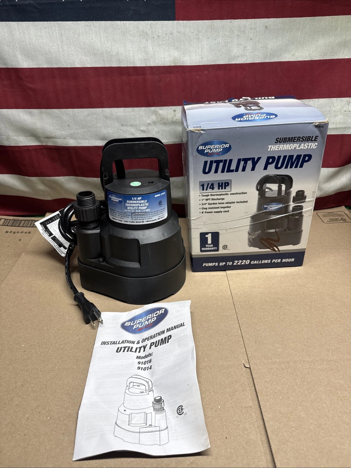 Superior Pump 91014 1/4 HP High Flow Thermoplastic Utility Pump, Black Open Box