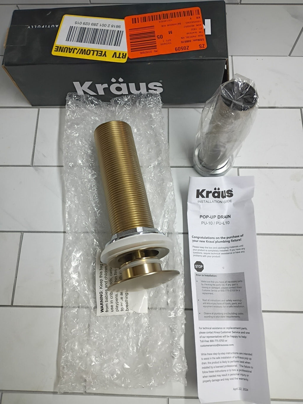Kraus PU-L10BG Bathroom Sink Pop-Up Drain Assembly in Brushed Gold NEW Open Box
