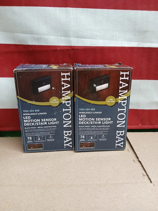 (2pk) Hampton Bay LED Motion Sensor Deck & Stair Light Low Volt Black Finish 12V