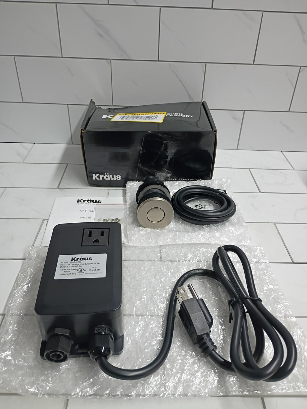Kraus KWDA-200 Garbage Disposal Air Switch Kit - Stainless Steel New Open Box