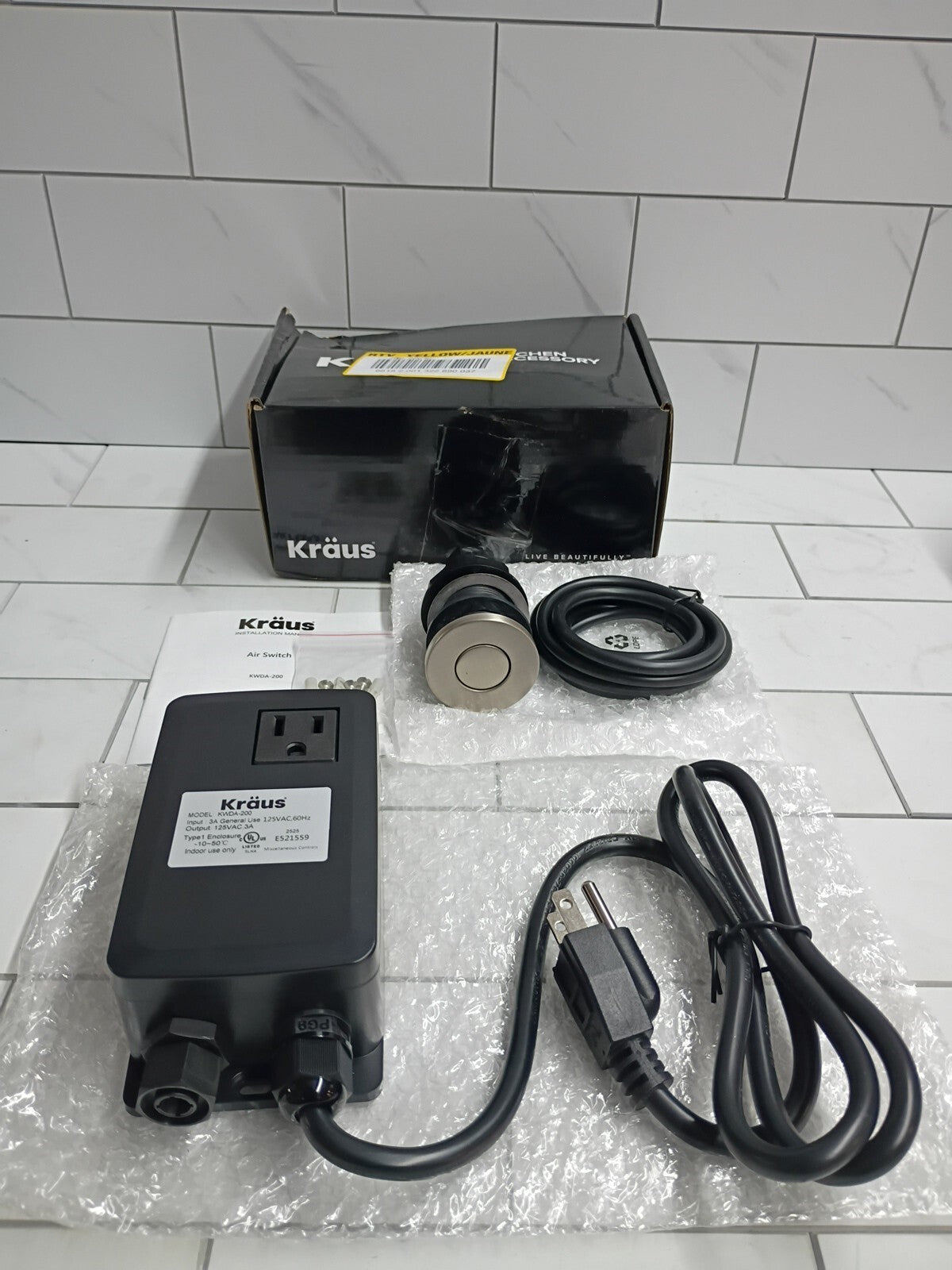 Kraus KWDA-200 Garbage Disposal Air Switch Kit - Stainless Steel New Open Box