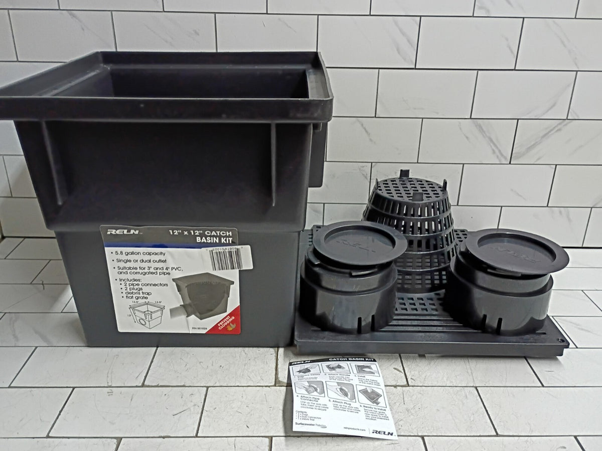 RELN 001028 12" x 12" Catch Basin Kit 5.8 Gal Capacity Fits 3" or 4" SewerDrain