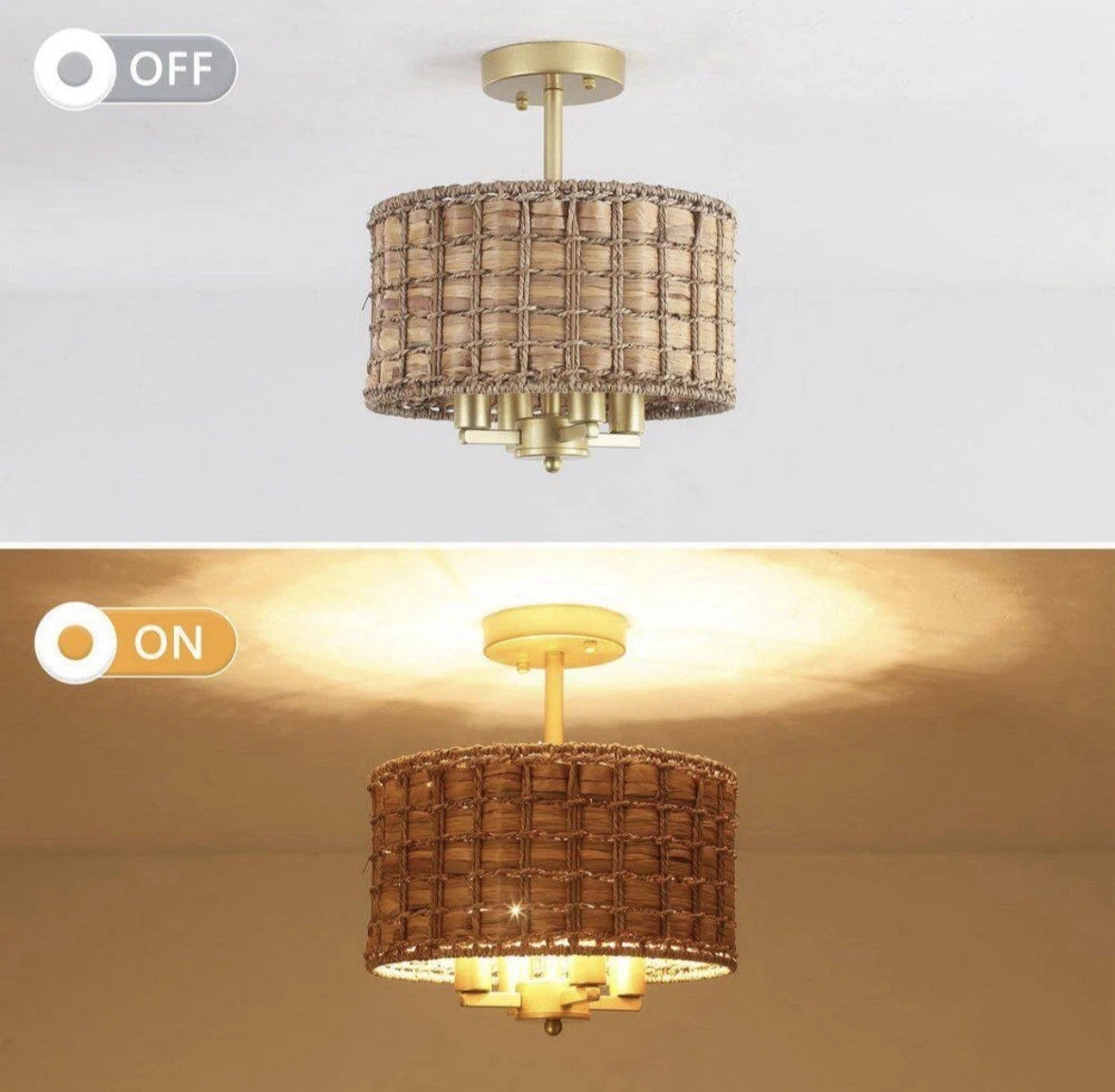 ETONIMERR Scrow 4-light 12 In. Gold Bohemian Drum Pendant Light With Hand Wov…