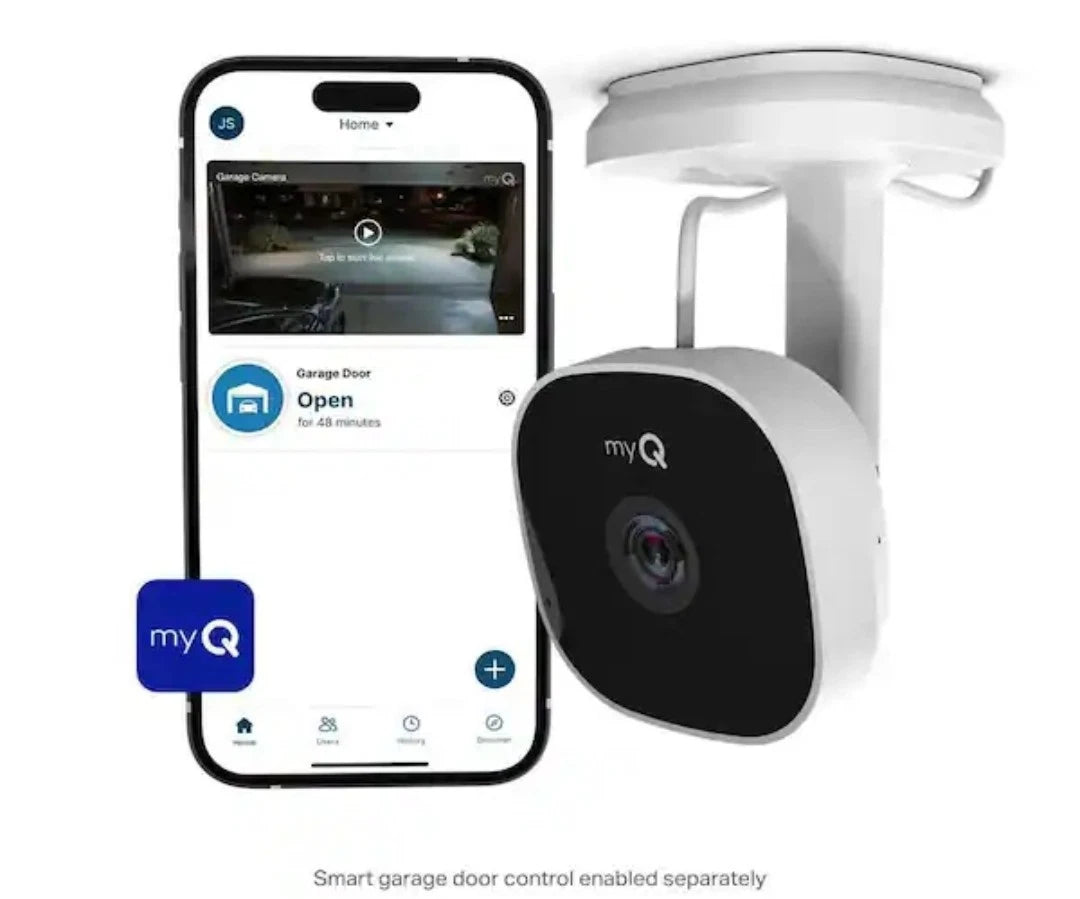 myQ - Smart Garage Security Camera - HD 1080p - Indoor Wi Fi - White OPEN BOX.