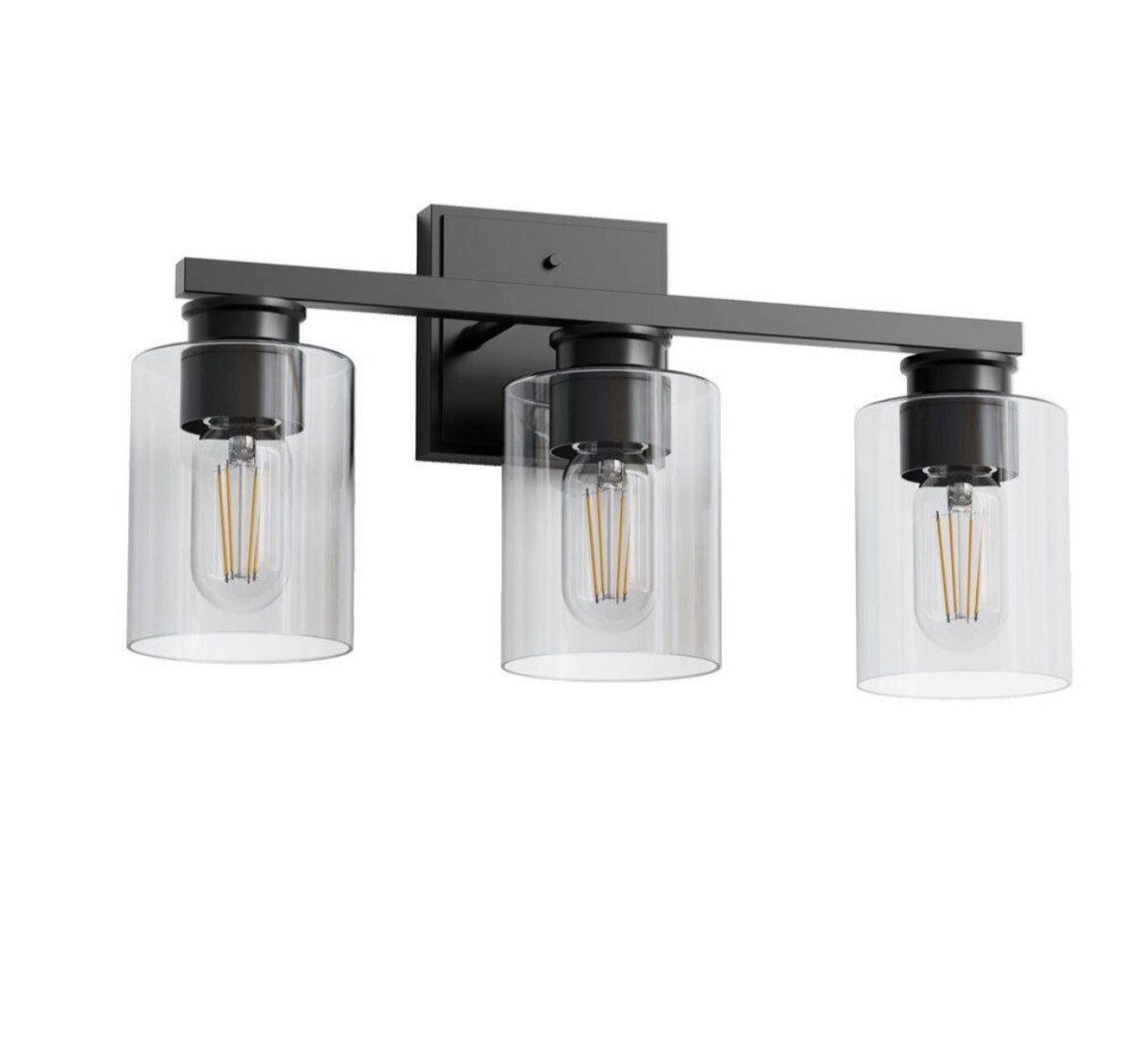 Briignite 18 in. 3-Light Black Vanity Light with Cylinder Clear Glass Shades…