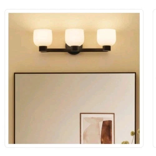 KICHLER 24" 3-Light Black Bathroom Vanity Light w/ Satin Etched White Glass OB