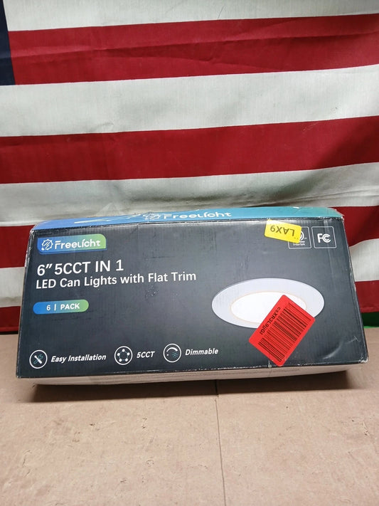 6pk Freelight 6 Inch 5CCT in 1 led can lights with flat trim