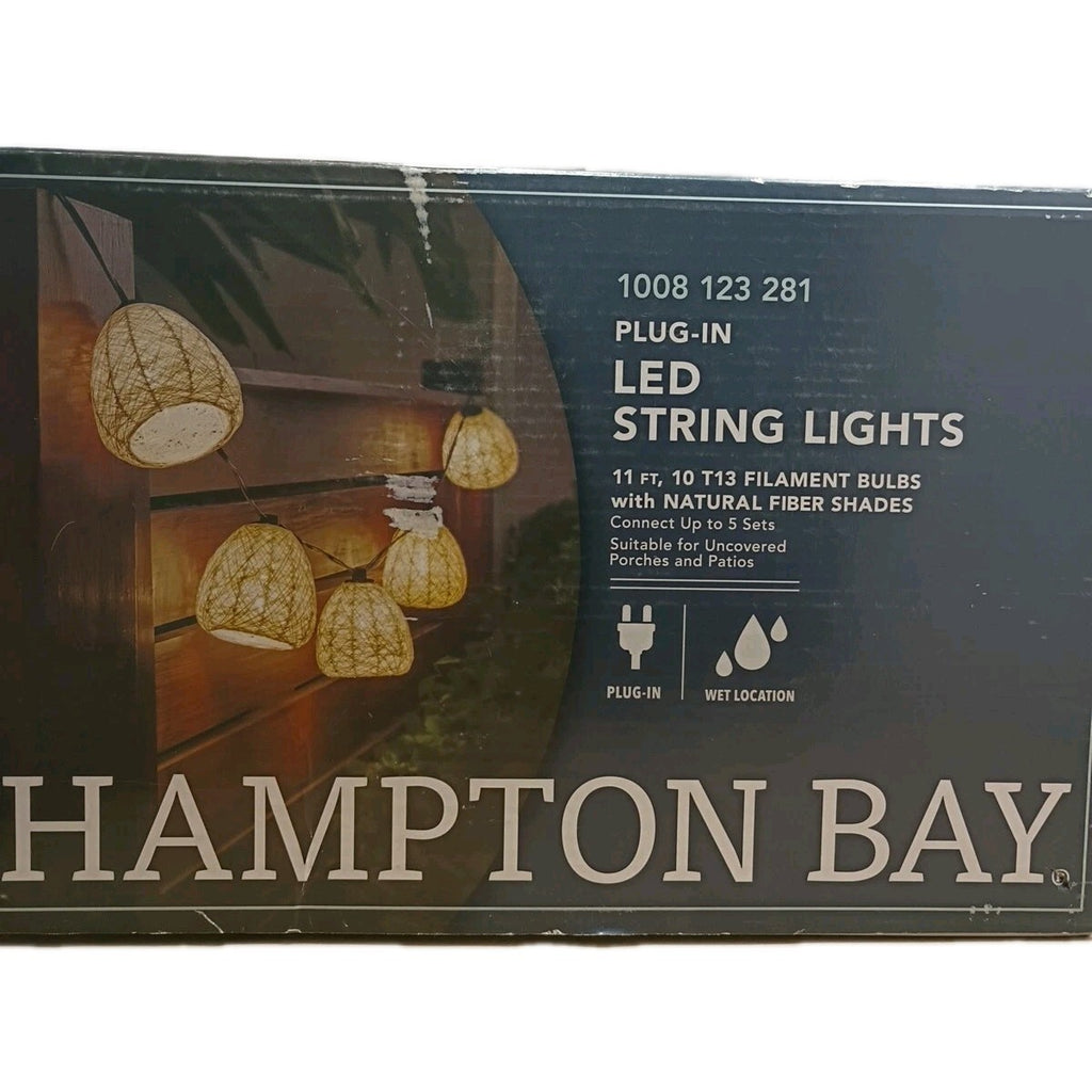 Hampton Bay  11 ft. Plug-In Mini Bulb LED Natural Fiber Shades  String Light  Ob