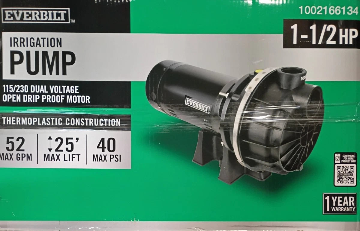 Everbilt Lawn Irrigation Pump Plastic 1.5HP HDLS15P OPEN BOX