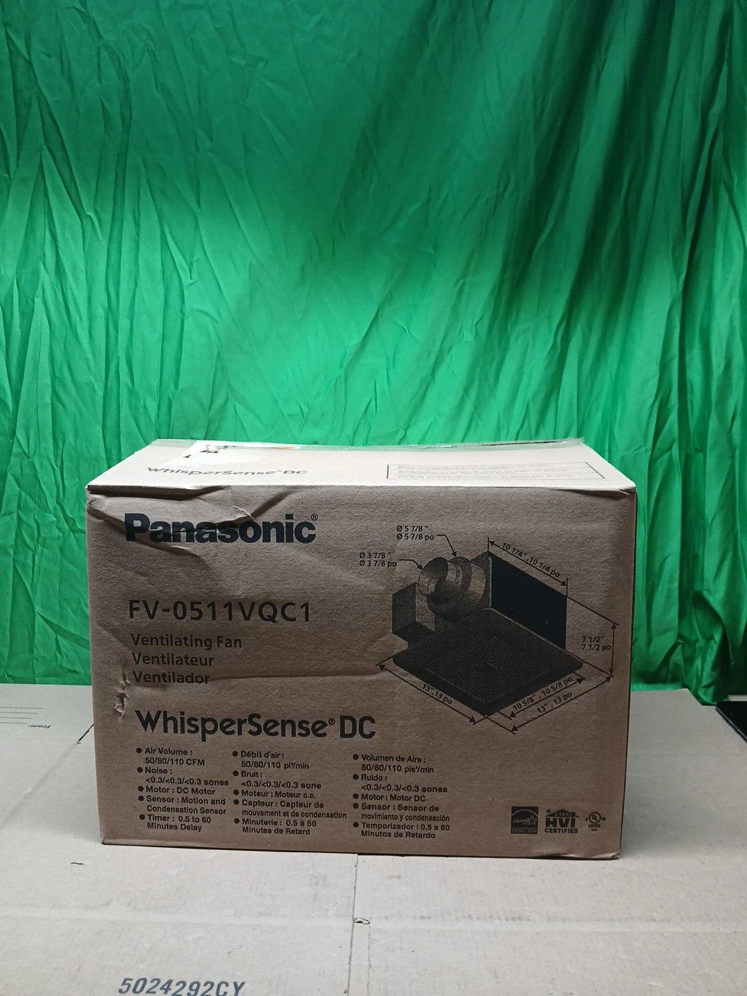 Panasonic FV-0511VQC1 110 CFM 0.3 Sone Ceiling Mounted Exhaust NEW OPEN BOX.